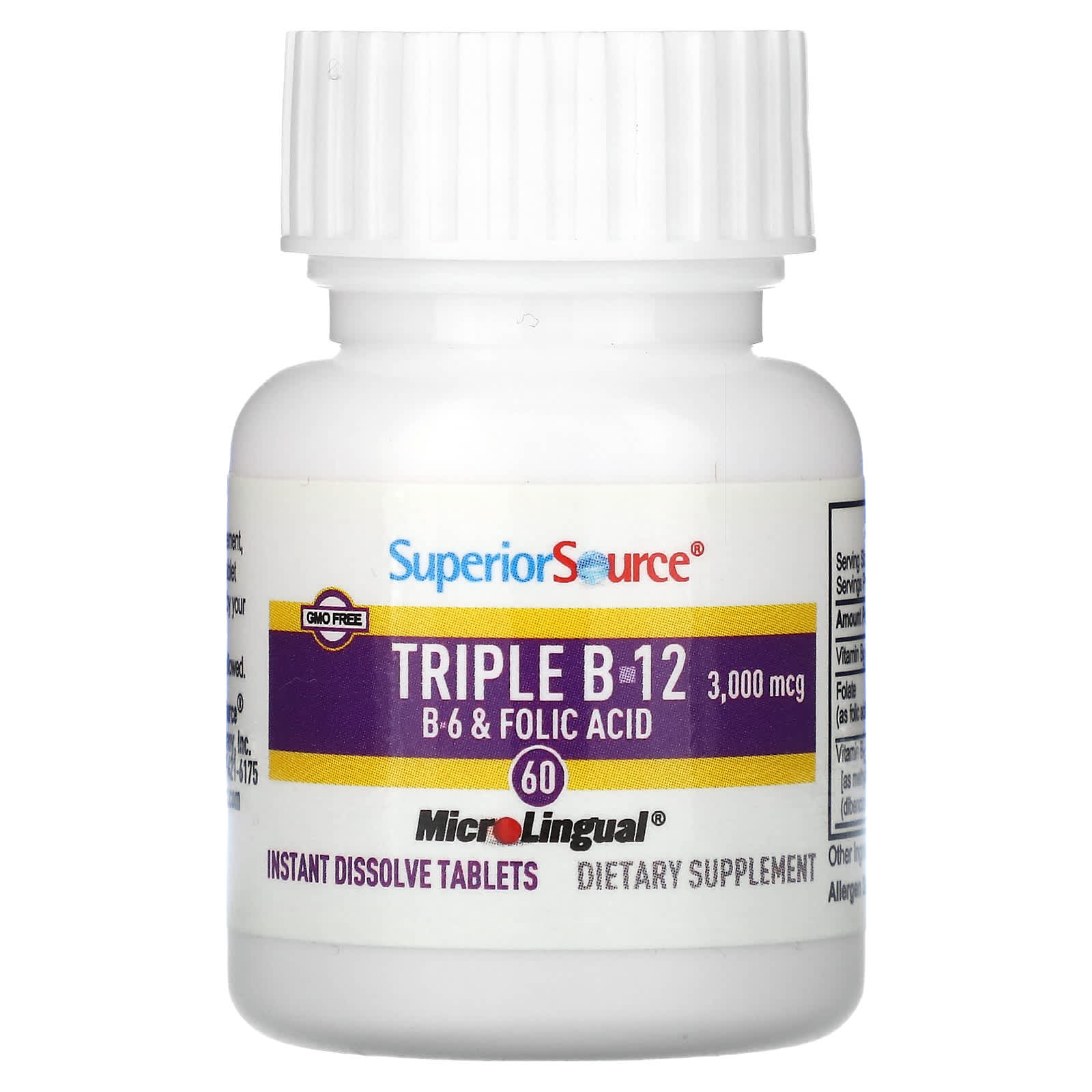 Фолиевая кислота Superior Source Triple B-12 B-6, 60 быстрорастворимых таблеток MicroLingual
