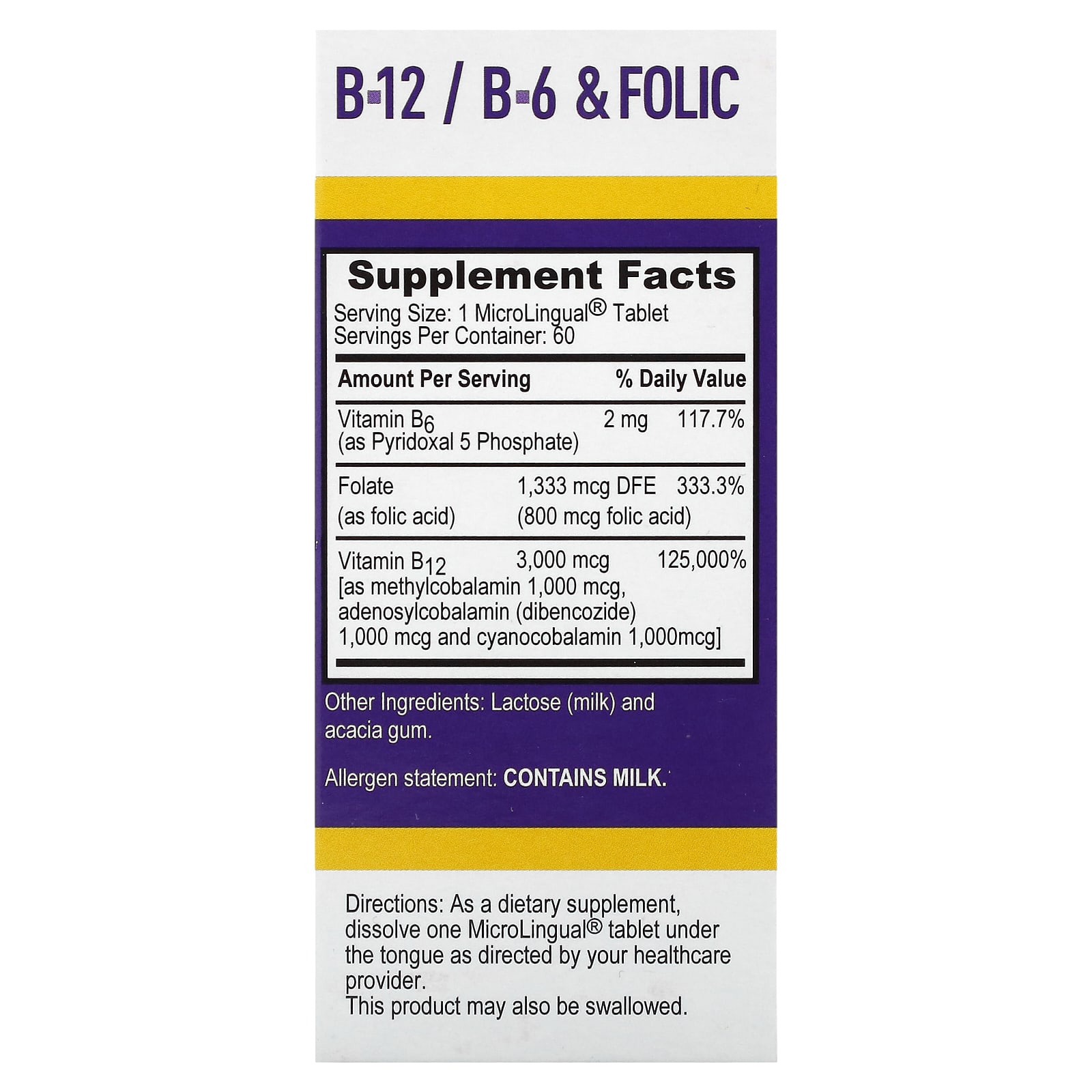 Фолиевая кислота Superior Source Triple B-12 B-6, 60 быстрорастворимых таблеток MicroLingual — фото 3