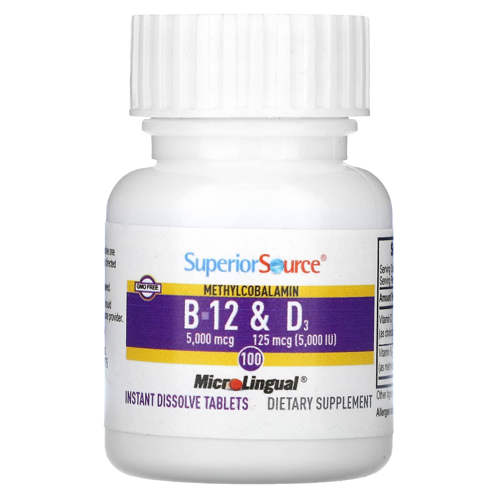 Метил B12 Superior Source & Vitamin D3, 100 быстрорастворимых таблеток MicroLingual