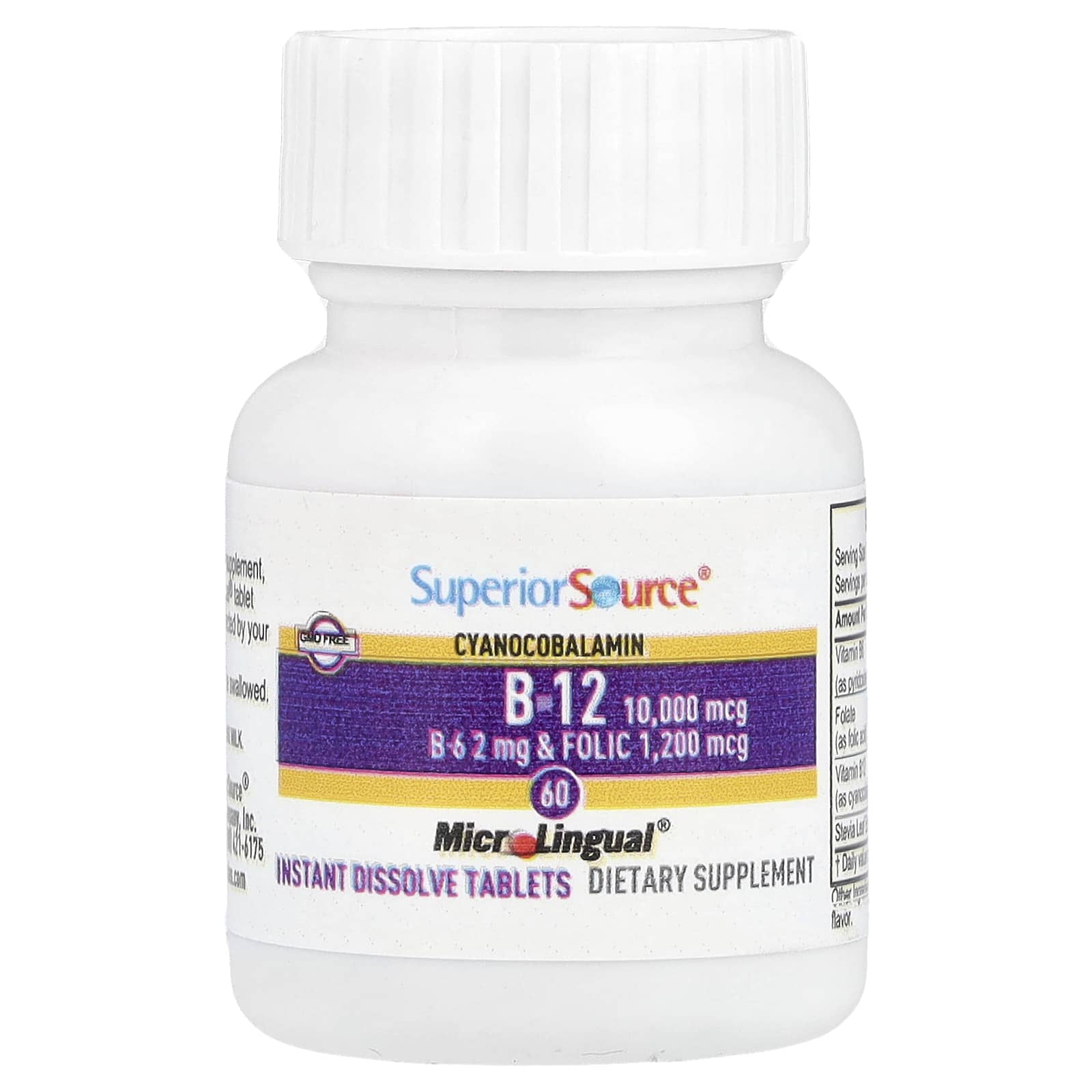 Фолиевая кислота Superior Source B-12 B-6 &, 60 быстрорастворимых таблеток MicroLingual