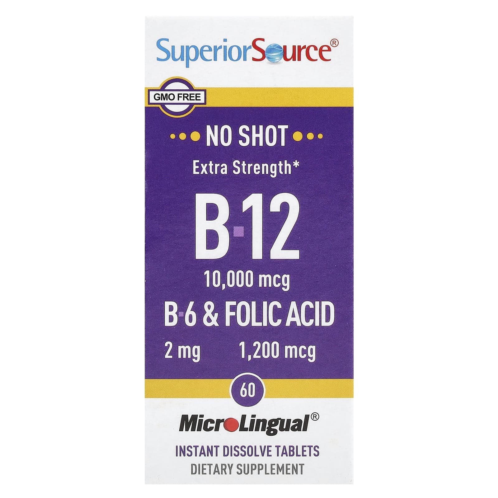 Фолиевая кислота Superior Source B-12 B-6 &, 60 быстрорастворимых таблеток MicroLingual — фото 2