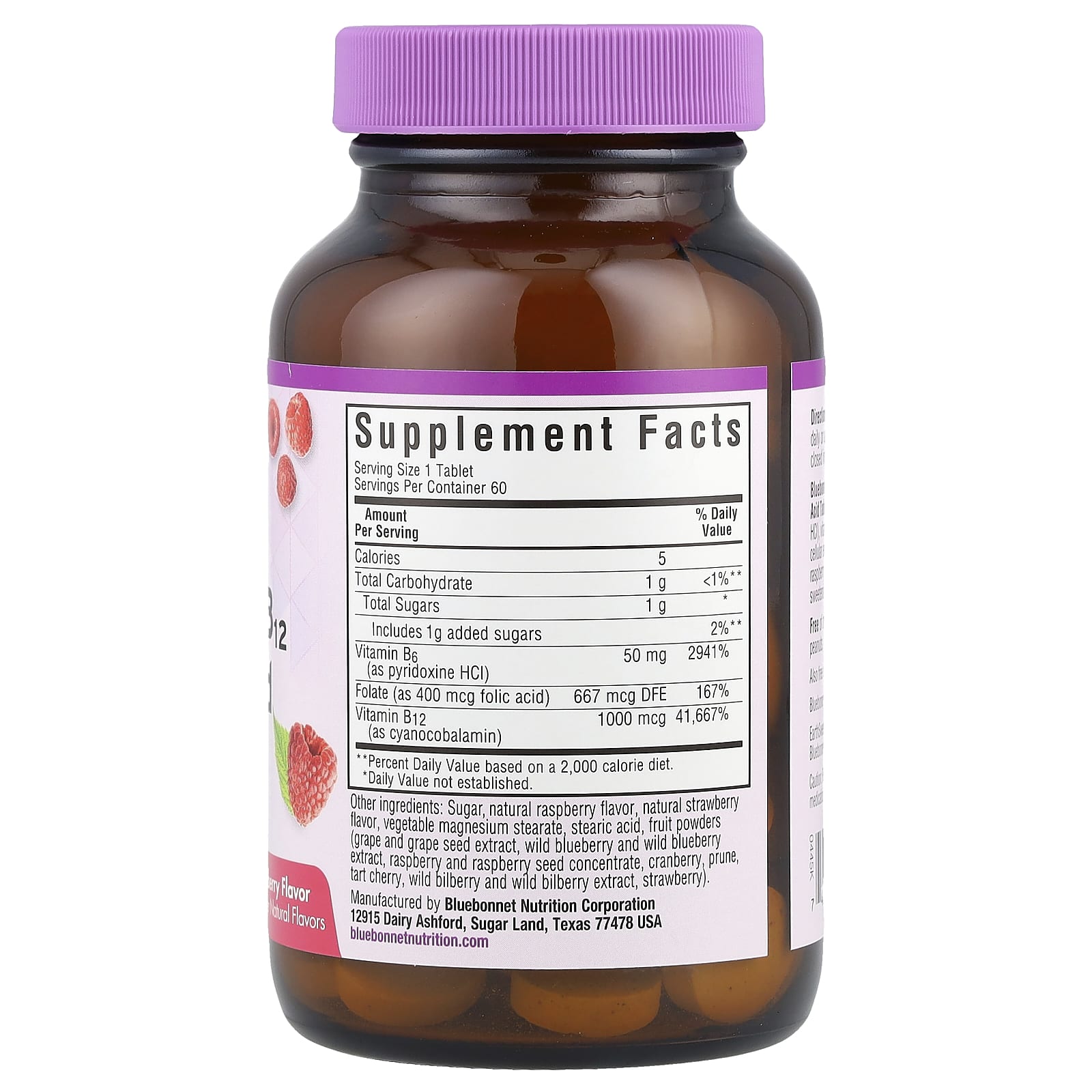 Фолиевая кислота Bluebonnet Nutrition Earth Sweet® Chewables Vitamin B6 B12 &, вкус Raspberry, 60 жевательных таблеток — фото 2