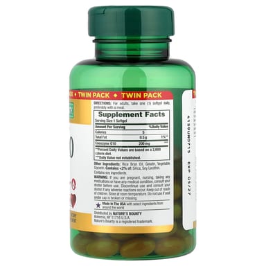 Коэнзим Q10 Nature's Bounty, 200 мг, 2 бутылки по 80 мягких капсул