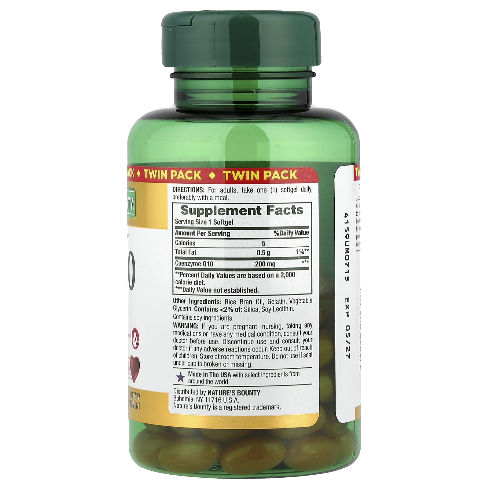 Коэнзим Q10 Nature's Bounty, 200 мг, 2 бутылки по 80 мягких капсул