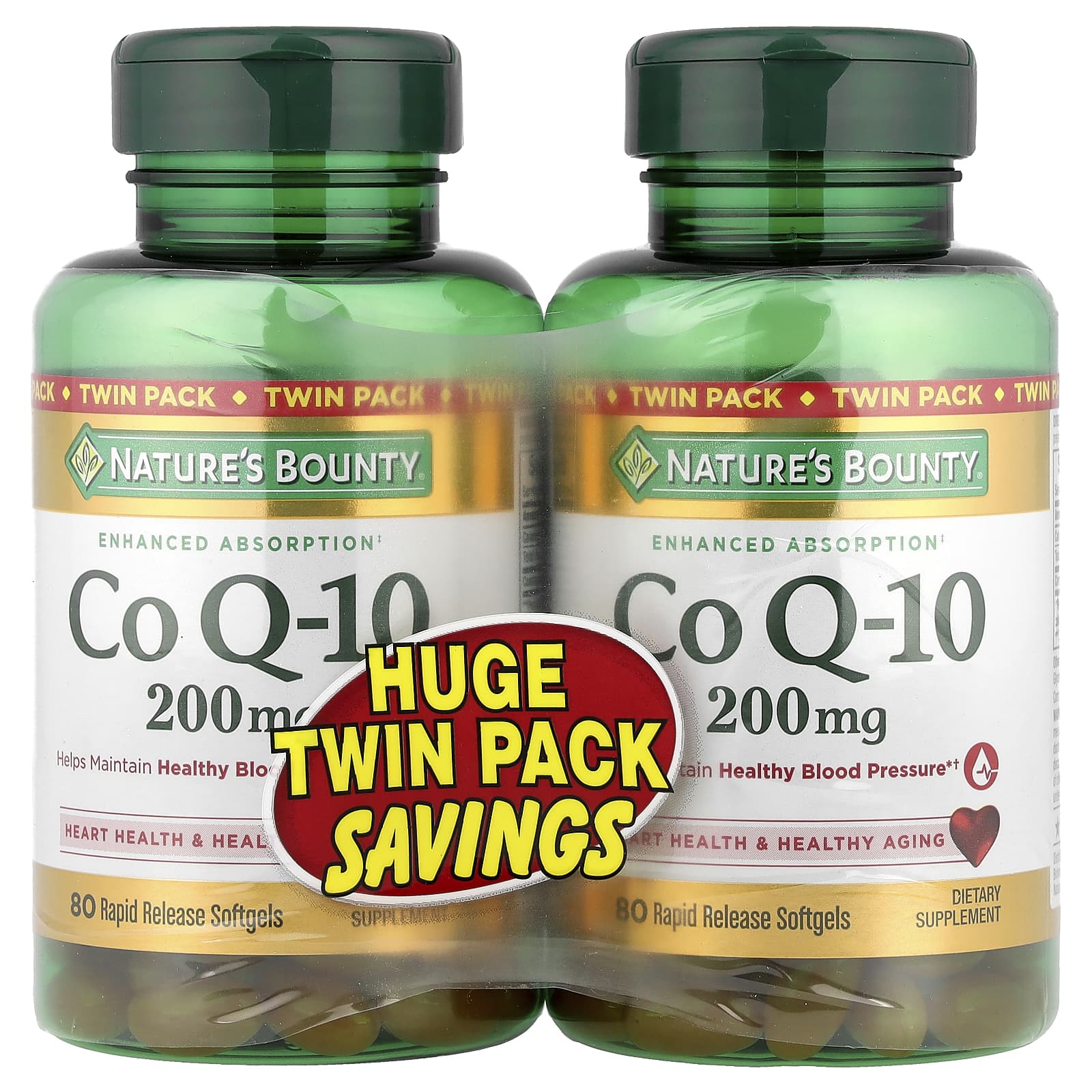 Коэнзим Q10 Nature's Bounty, 200 мг, 2 бутылки по 80 мягких капсул — фото 2