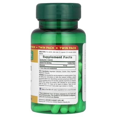 Мелатонин Nature's Bounty Twin Pack, 10 мг, 60 капсул