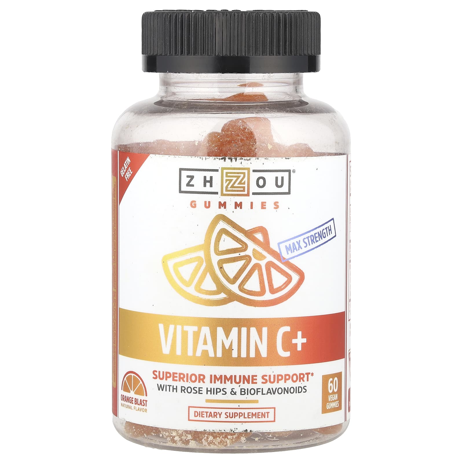 Витамин C Zhou Nutrition 60 Vegan Gummies, вкус Orange Blast, жевательные пастилки