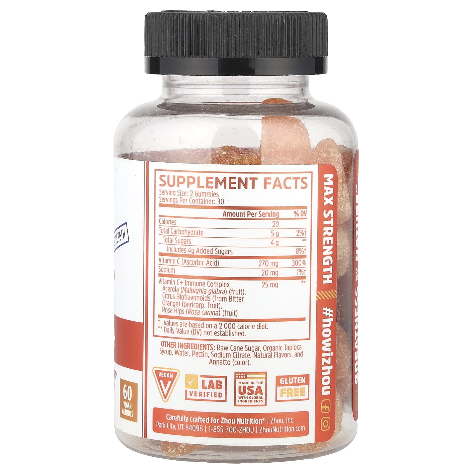 Витамин C Zhou Nutrition 60 Vegan Gummies, вкус Orange Blast, жевательные пастилки — фото 2