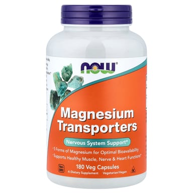 Магний NOW Foods Transporters, 120 мг, 180 растительных капсул