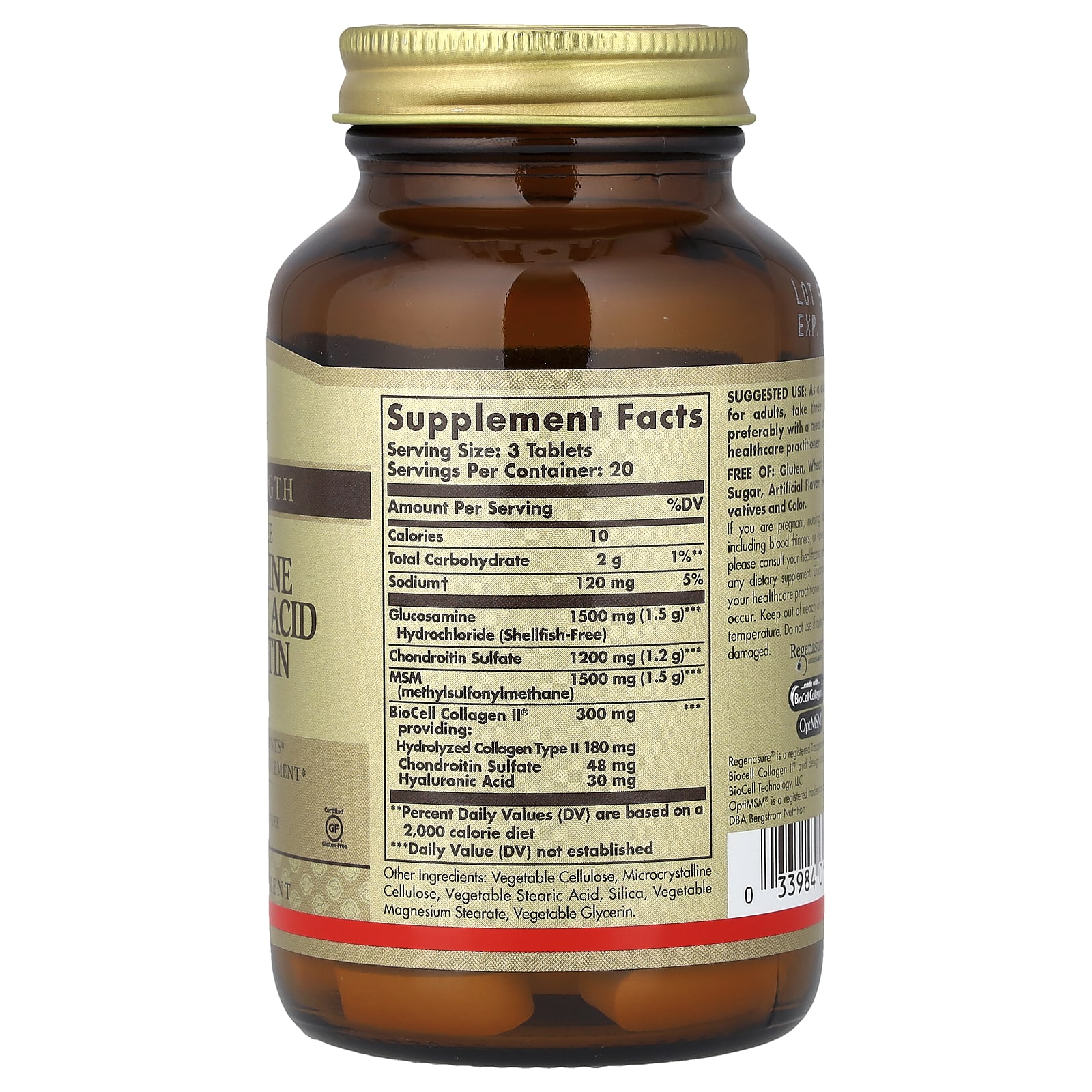 Гиалуроновая кислота Solgar Glucosamine Chondroitin MSM, 60 таблеток — фото 2