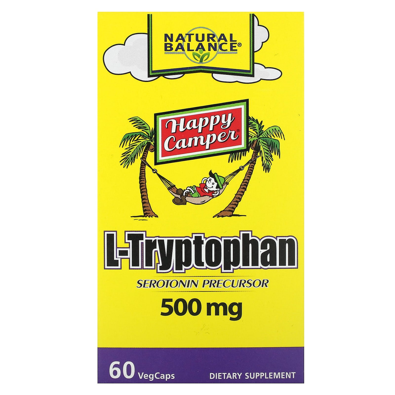 L-триптофан Natural Balance Happy Camper L-Tryptophan, 500 мг, 60 растительных капсул