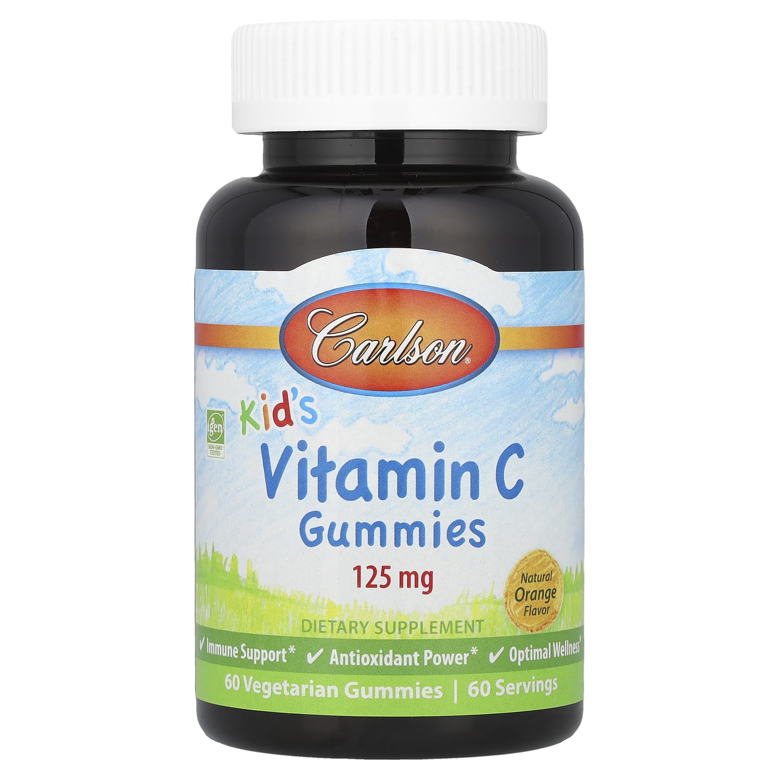 Витамин C Carlson Gummies 60 Vegetarian Gummies, вкус Natural Orange, 125 мг, жевательные пастилки