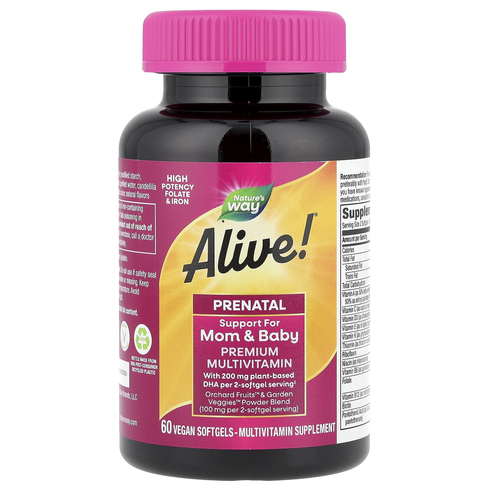 Мультивитамины Nature's Way Alive!® Prenatal Premium Berry, 60 мягких капсул