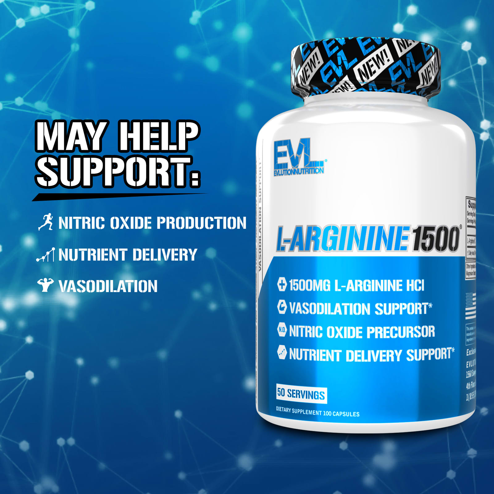 L-Аргинин 1500® EVLution Nutrition, 100 капсул (750 мг на капсулу)