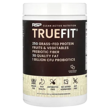 Фото товара: Протеиновый порошок RSP Nutrition TrueFit® Grass-Fed Drink Mix, вкус «шоколад», 860 г, смесь для напитка