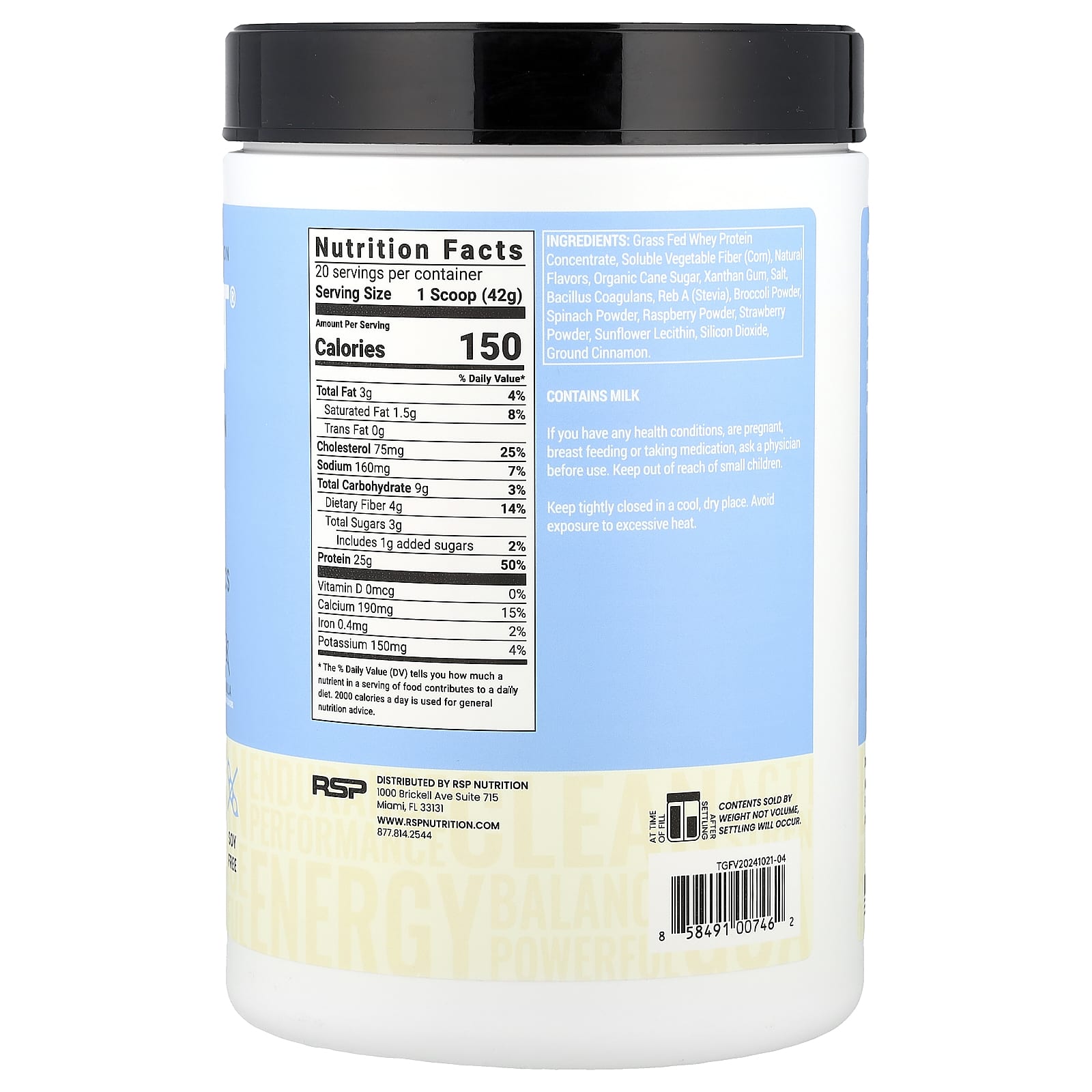 Протеиновый порошок RSP Nutrition TrueFit® Grass-Fed Drink Mix, вкус Vanilla, 840 г, смесь для напитка — фото 2