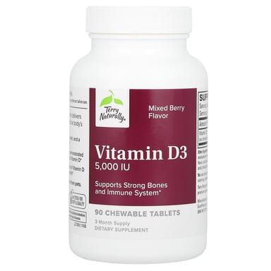 Витамин D3 Terry Naturally, вкус Mixed Berry, 5000 МЕ, 90 жевательных таблеток