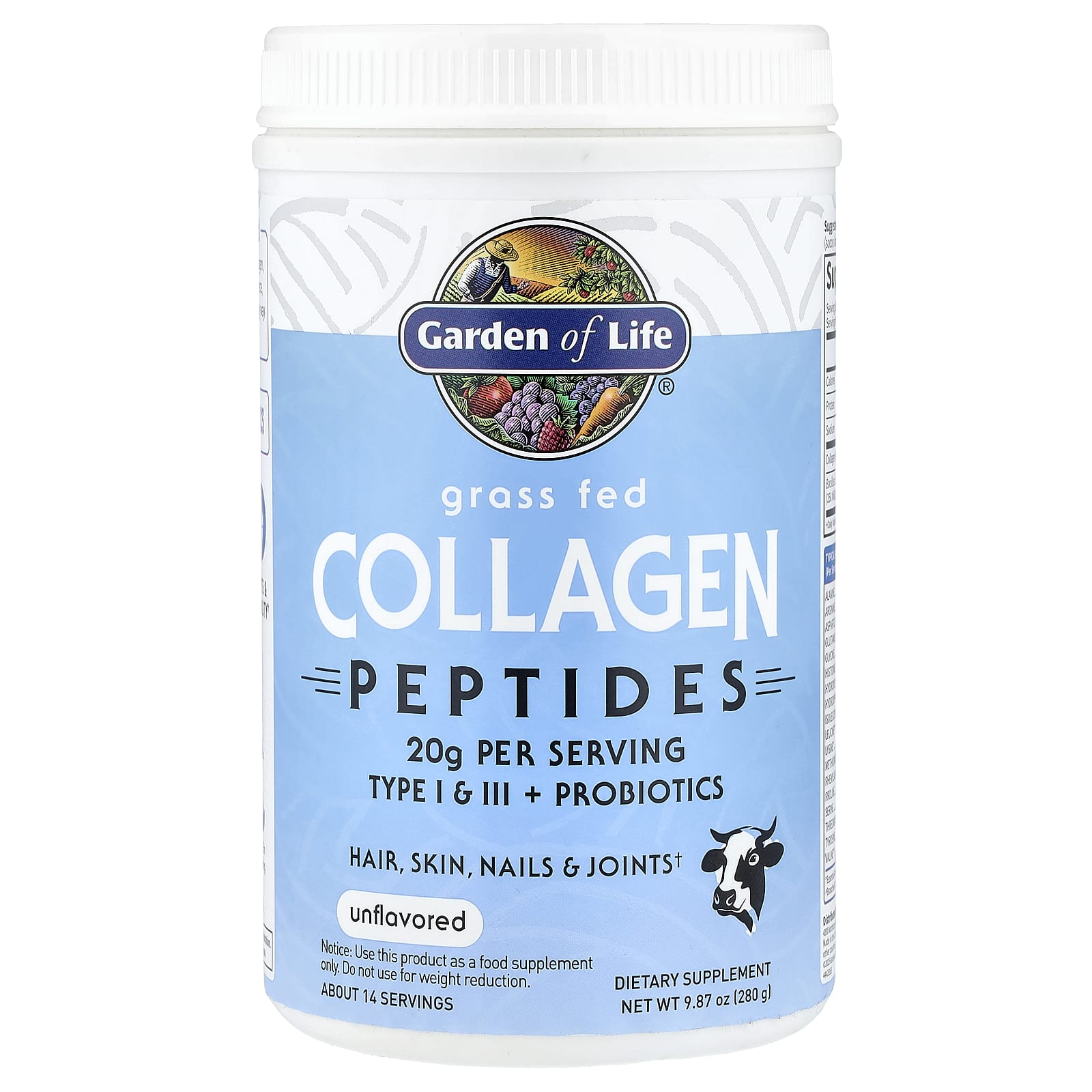 Коллаген Garden of Life Grass Fed Peptides, без вкуса, 280 г