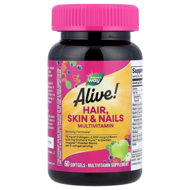 Мультивитамины Nature's Way Alive!® Hair Skin & Nails, вкус Strawberry, 60 мягких капсул