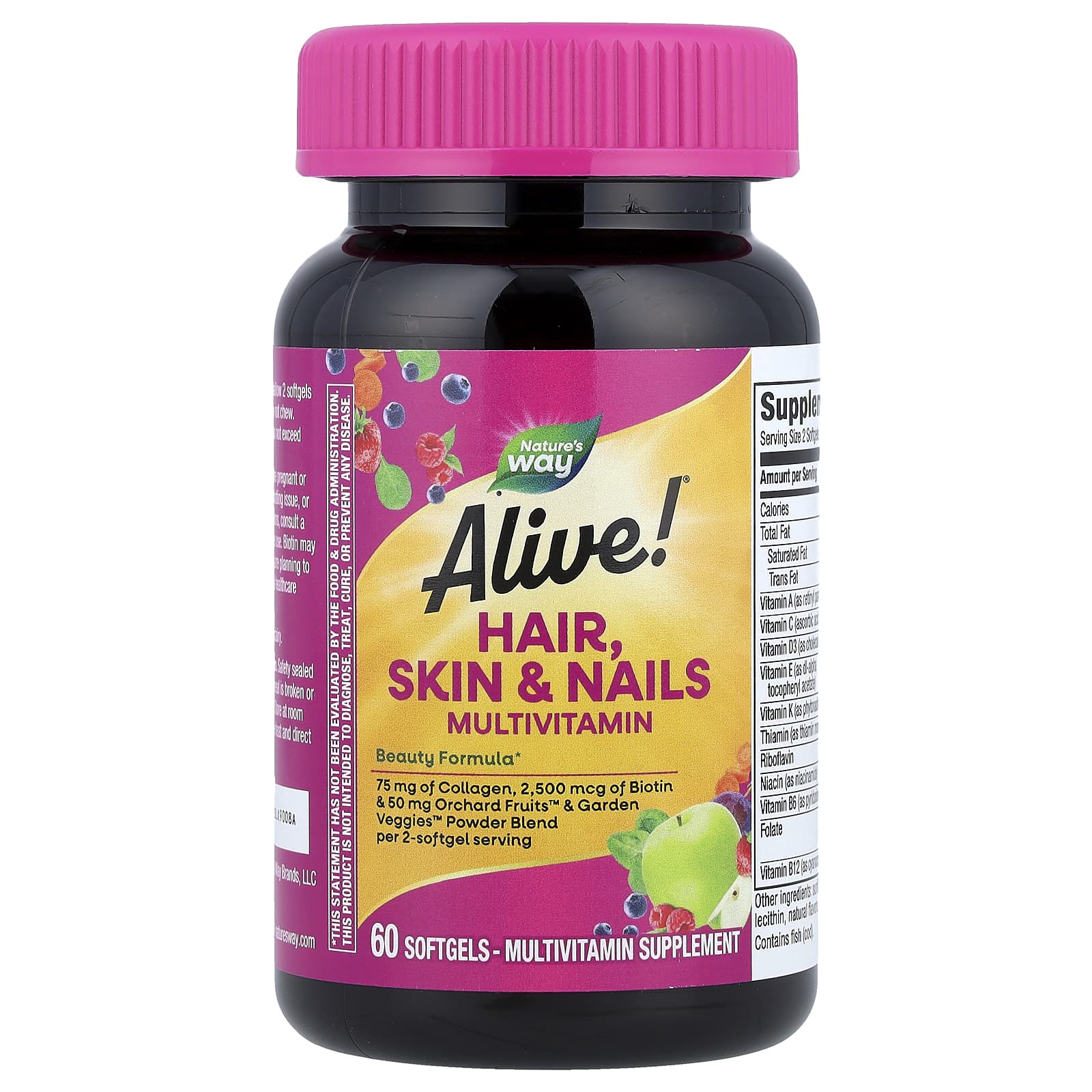Мультивитамины Nature's Way Alive!® Hair Skin & Nails, вкус Strawberry, 60 мягких капсул