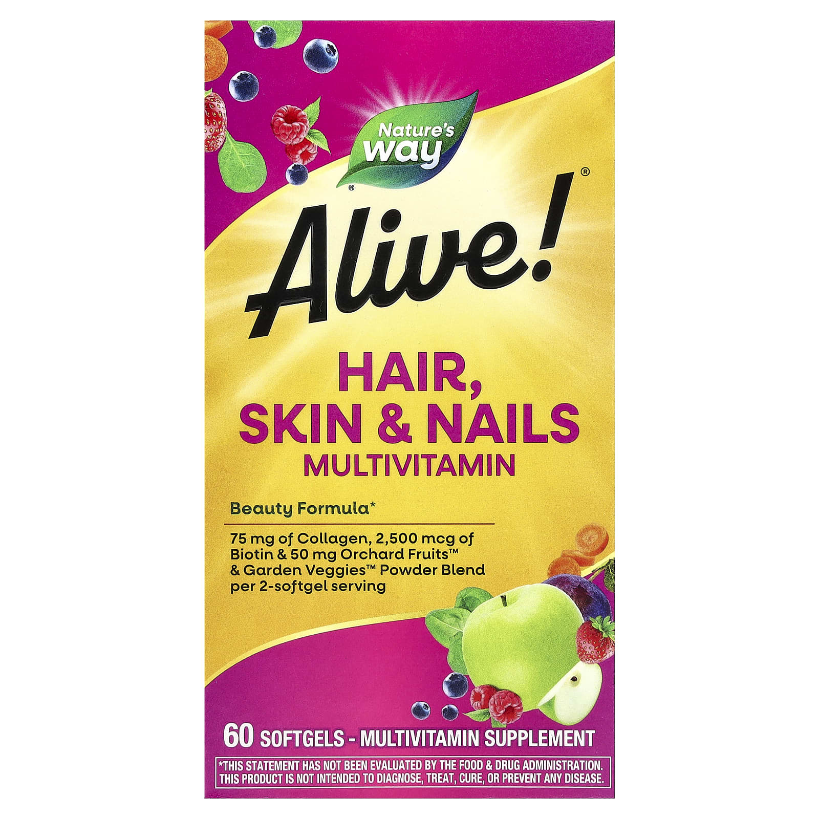 Мультивитамины Nature's Way Alive!® Hair Skin & Nails, вкус Strawberry, 60 мягких капсул — фото 2