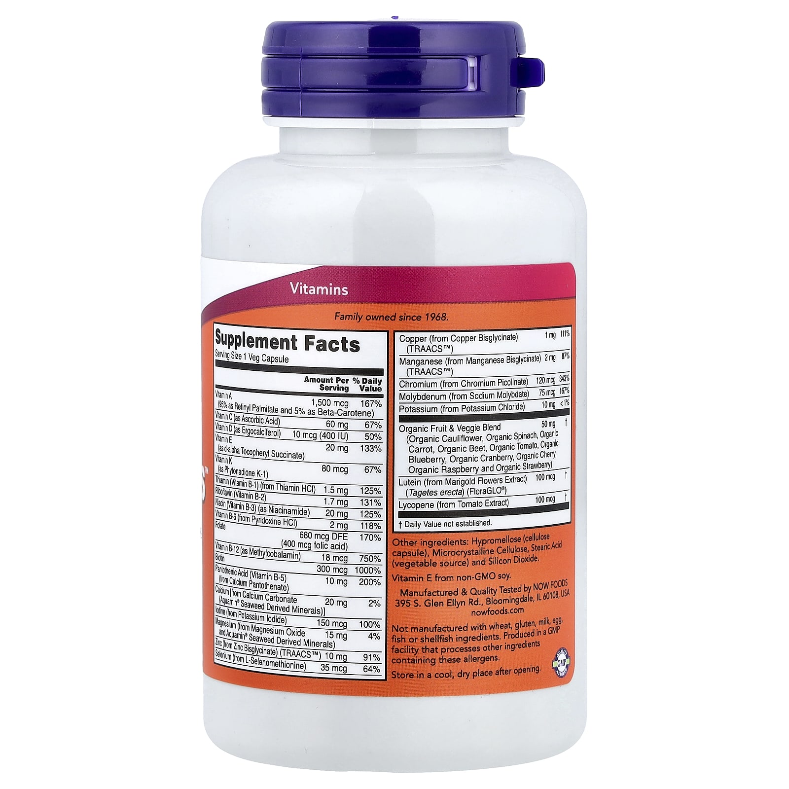Мультивитамины NOW Foods Daily Vits™ Multi Vitamin & Mineral, 120 растительных капсул — фото 2