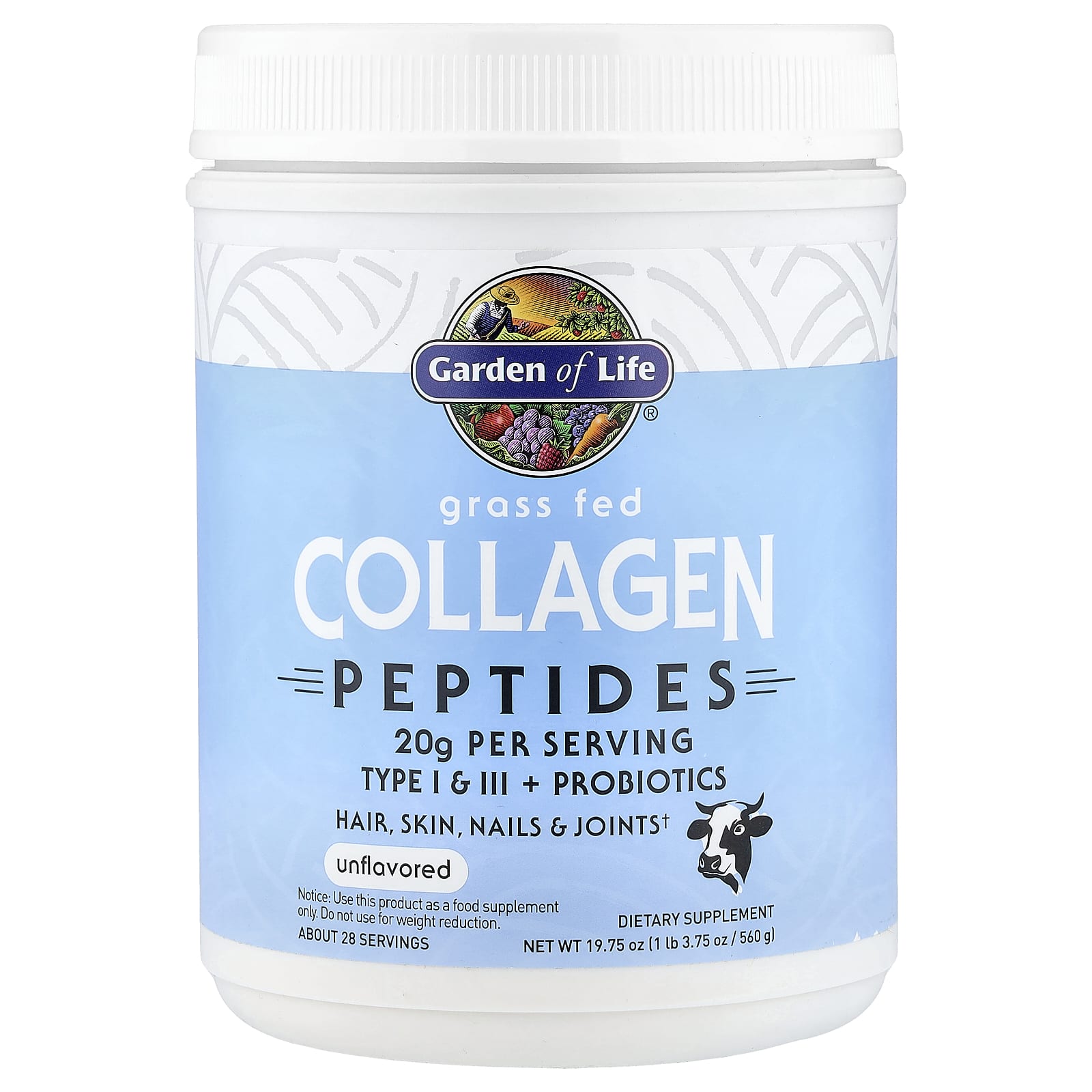 Коллаген Garden of Life Grass Fed Peptides, без вкуса, 560 г
