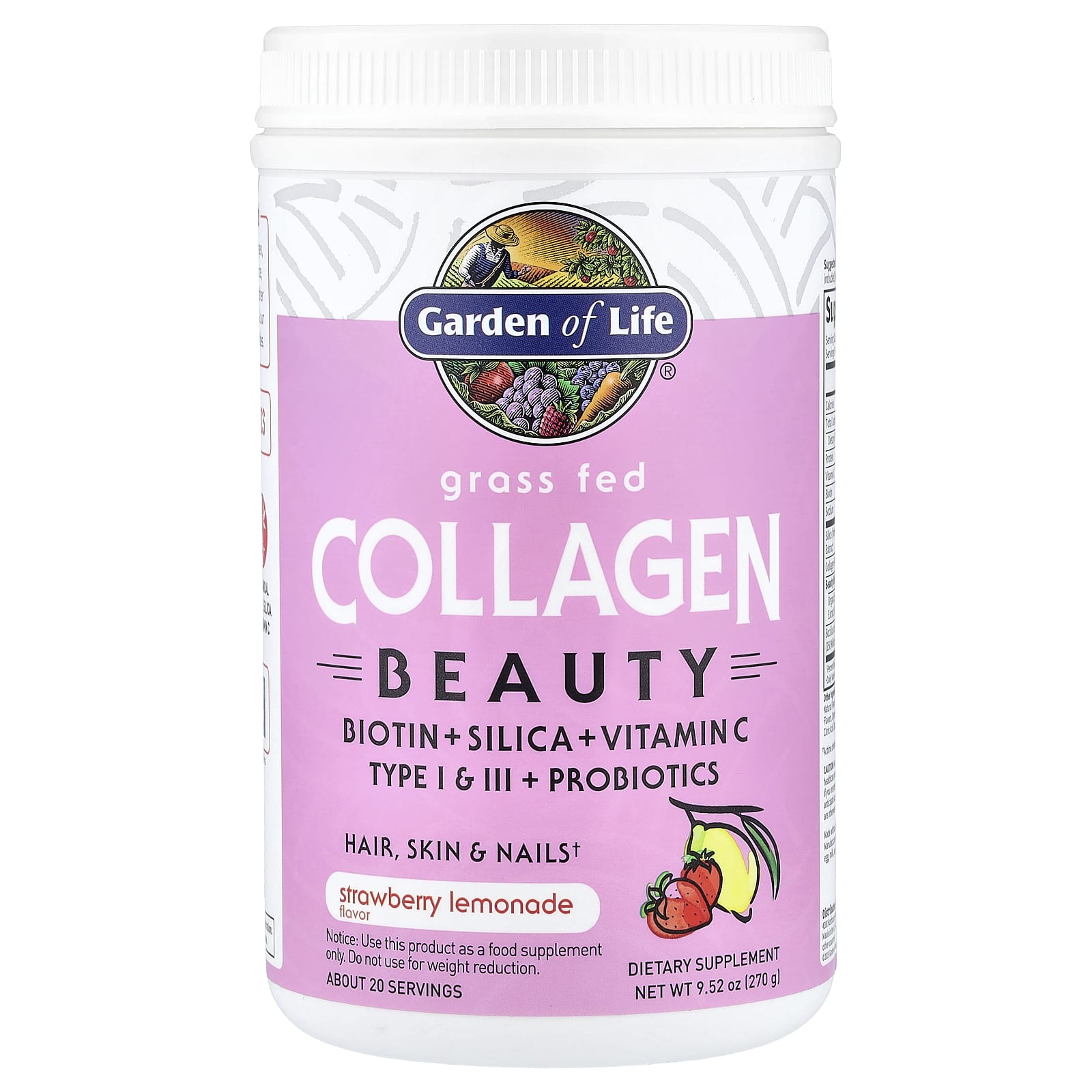 Коллаген Garden of Life Grass Fed Beauty, вкус Strawberry Lemonade, 270 г