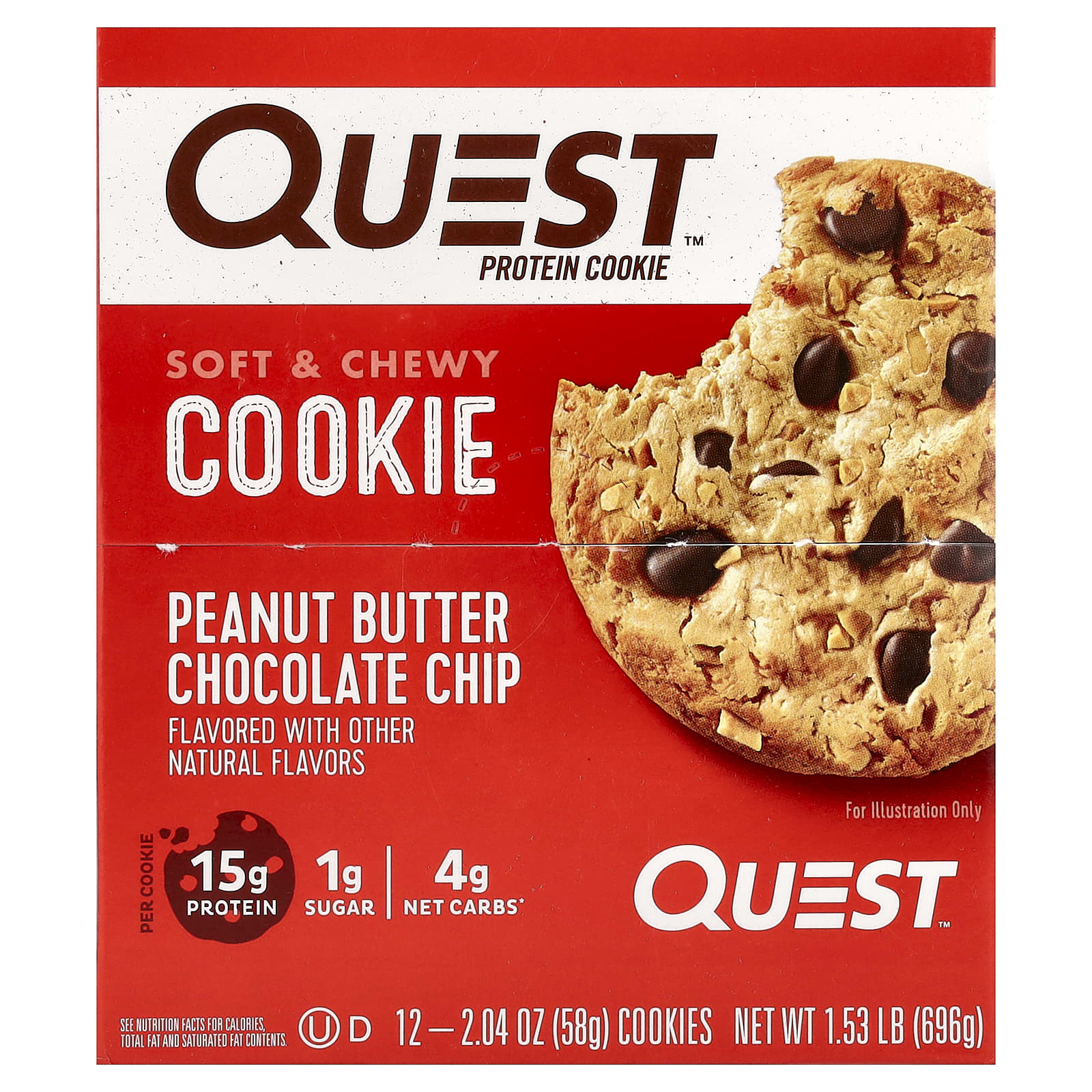Протеиновое печенье Quest Nutrition Peanut Butter Chocolate Chip, оттенок 12 Cookies, 58 г — фото 2