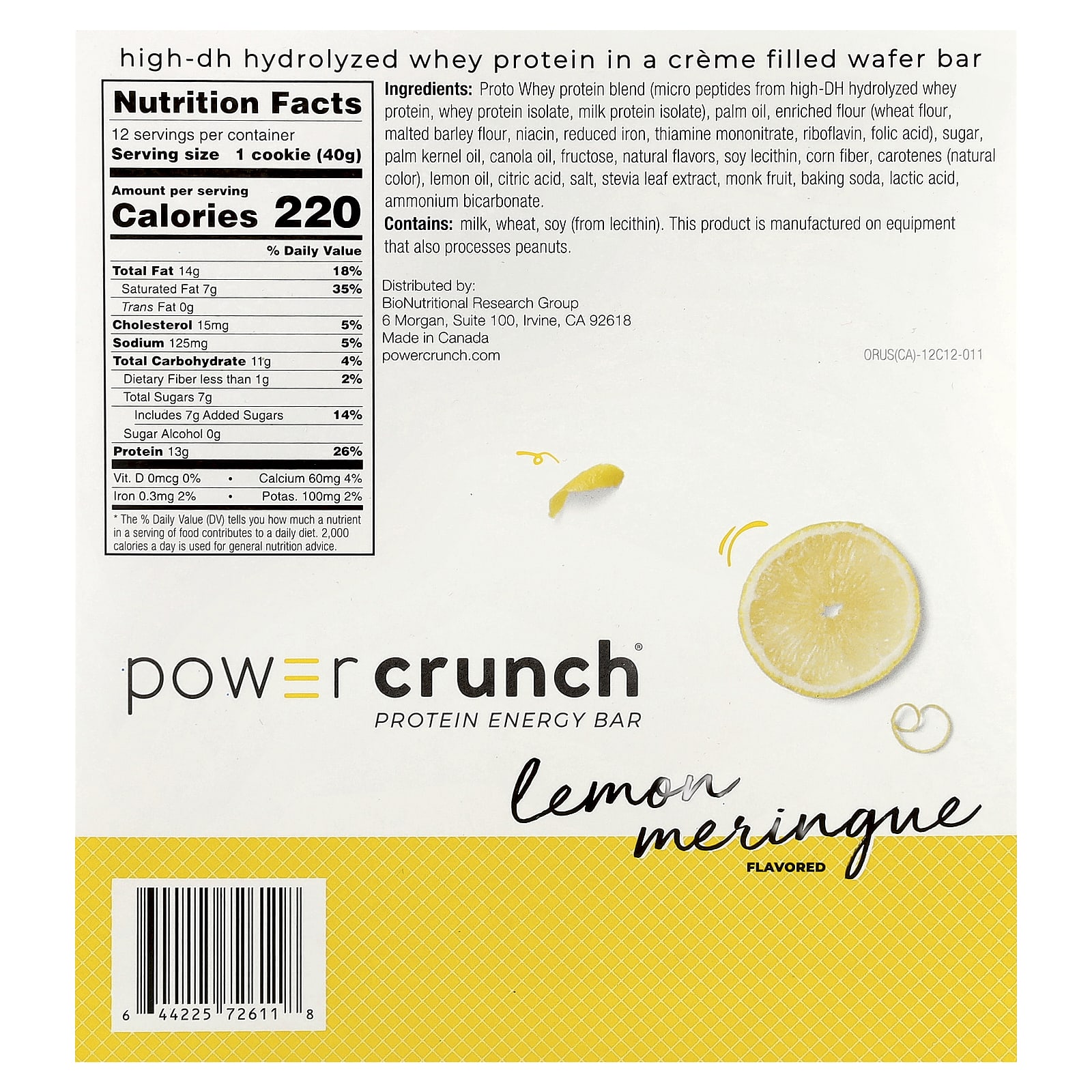 Протеин BNRG Power Crunch® Energy Bar, вкус Lemon Meringue, 40 г, 12 шт., батончик — фото 3