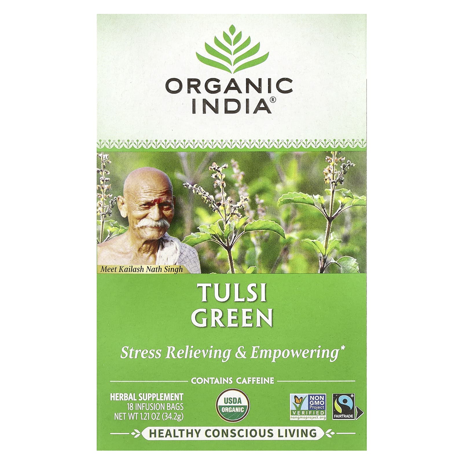 Зеленый чай Organic India Tulsi, оттенок 18 Infusion Bags, 34.2 г
