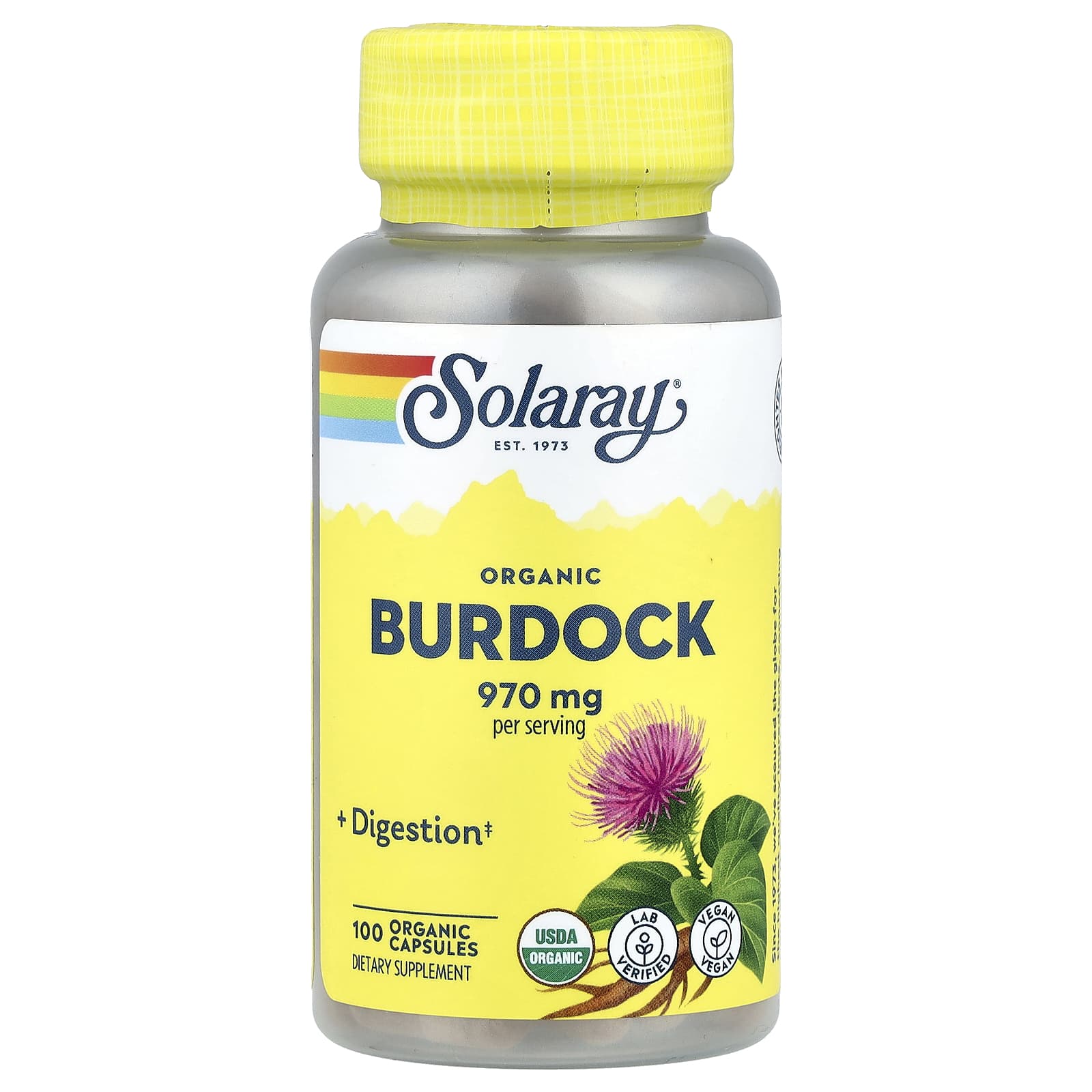 Лопух Solaray Organic, 485 мг, капсулы