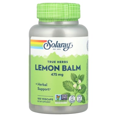 Мелисса Solaray True Herbs, вкус Lemon Balm, 475 мг, 100 растительных капсул