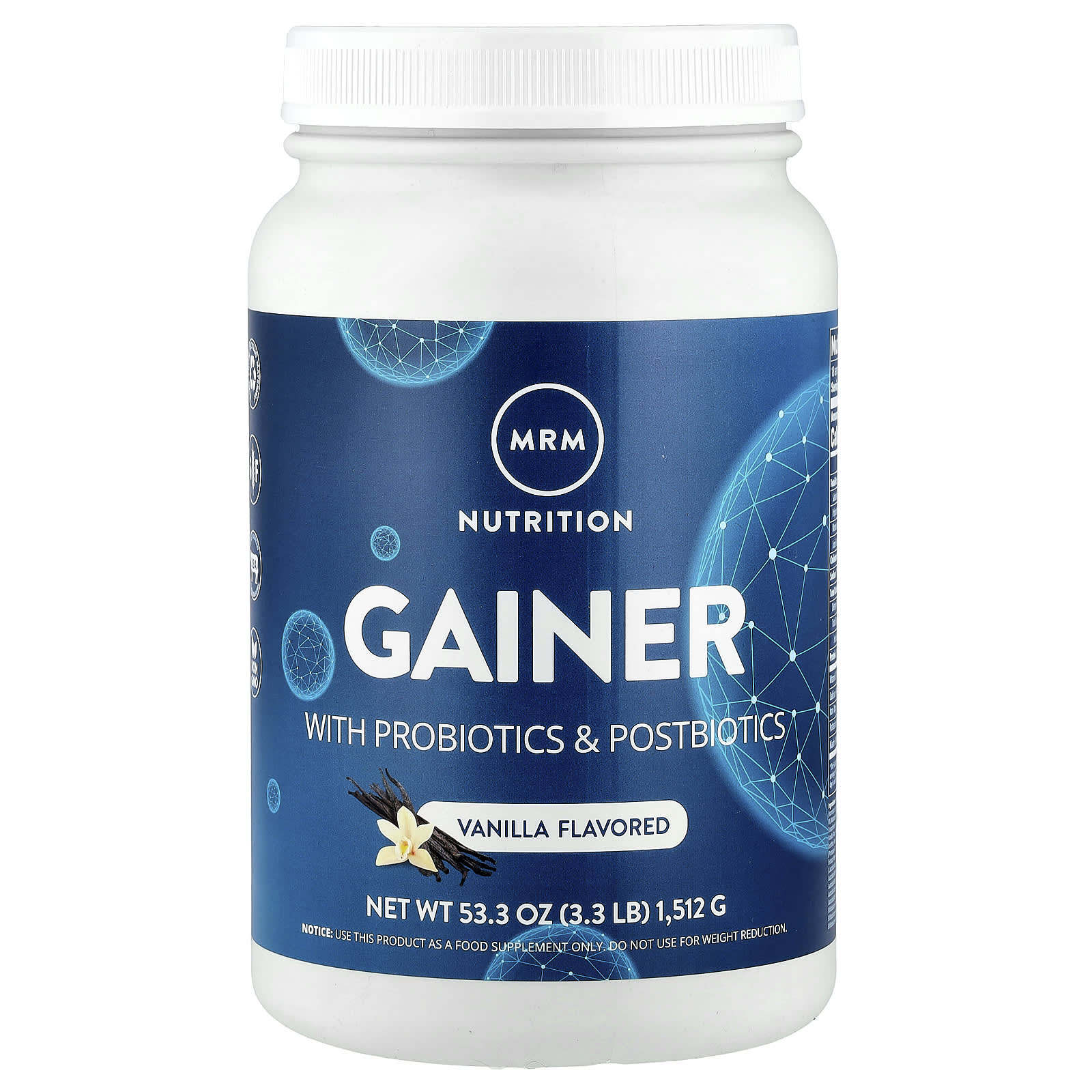 Пробиотик MRM Nutrition Gainer with & Postbiotics, вкус Vanilla, 1512 г, 3.