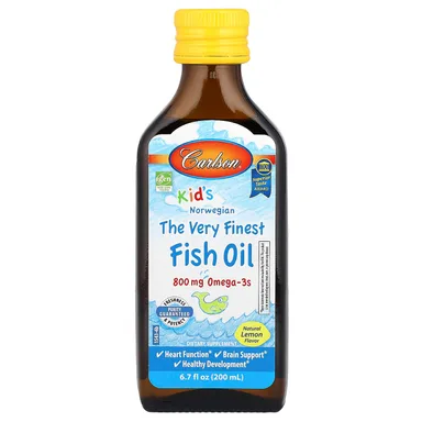 Фото товара: Рыбий жир Carlson The Very Finest Natural Lemon, Norwegian, 800 мг, 200 мл, масло