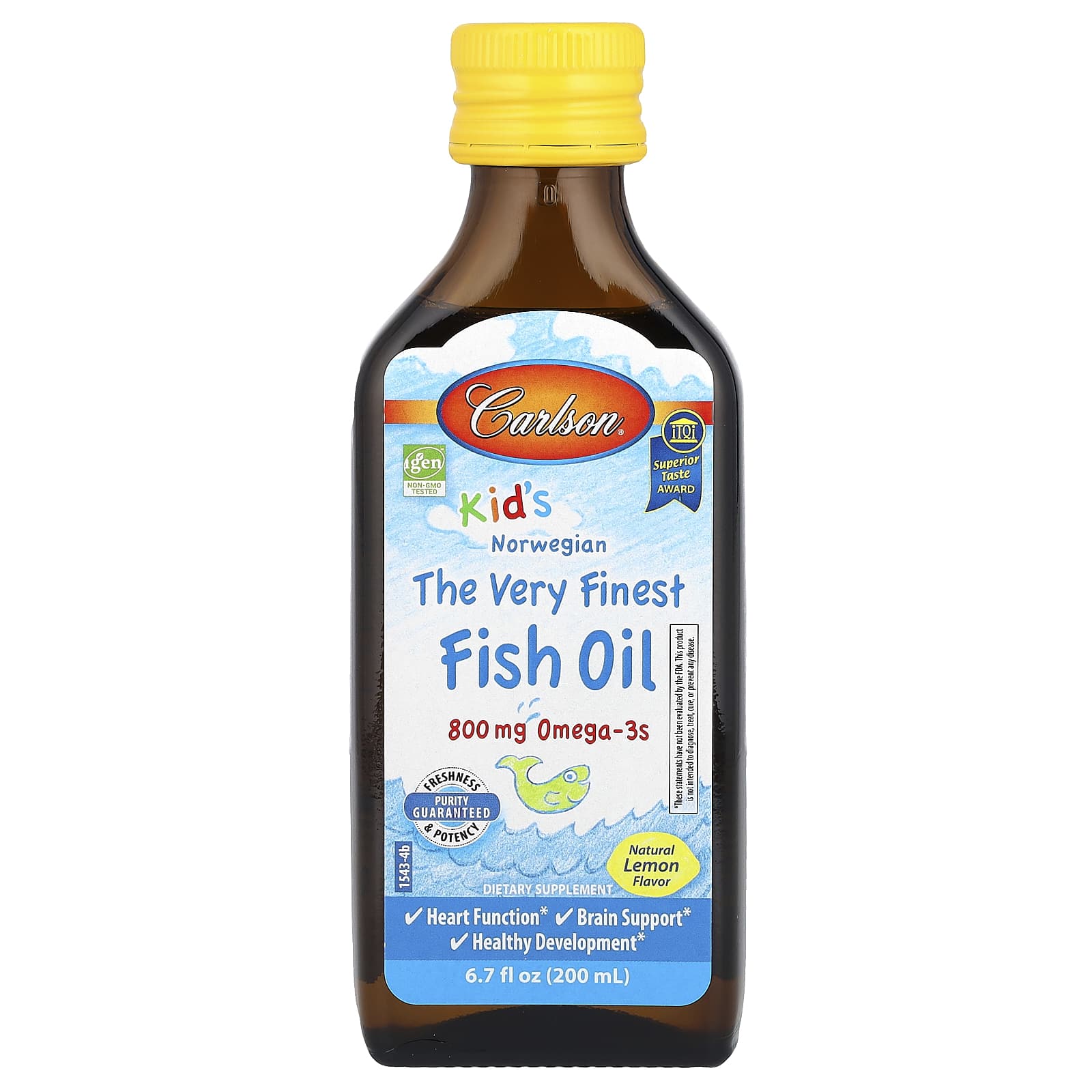 Рыбий жир Carlson The Very Finest Natural Lemon, оттенок Norwegian, 800 мг, 200 мл, масло