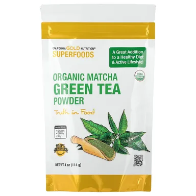 Фото товара: Зеленый чай California Gold Nutrition Superfoods Organic Matcha Powder, 114 г, порошок