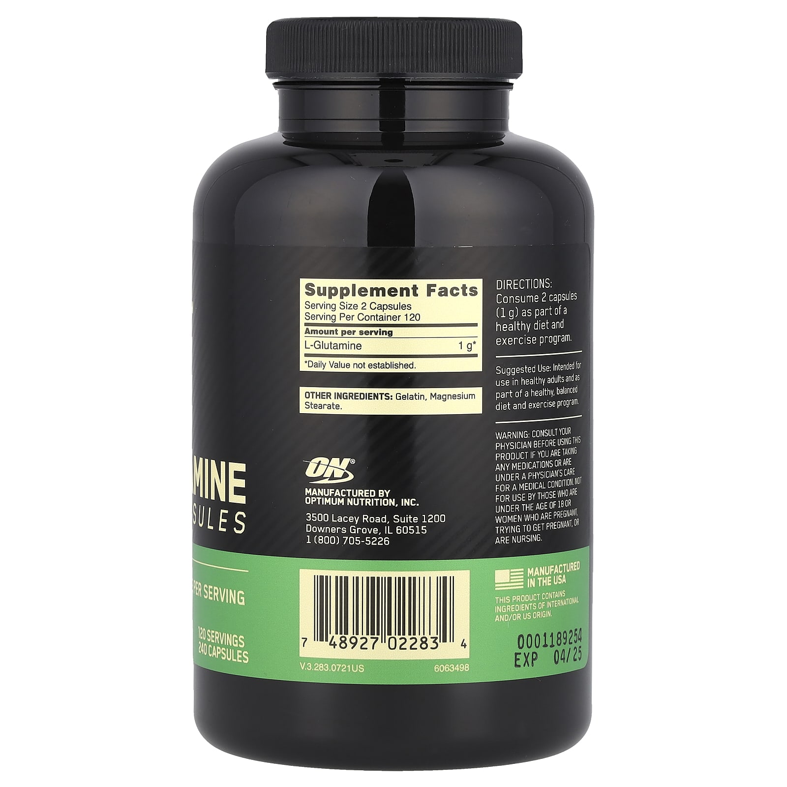 Глутамин Optimum Nutrition, 240 мягких капсул (0.5 г на капсулу) — фото 2