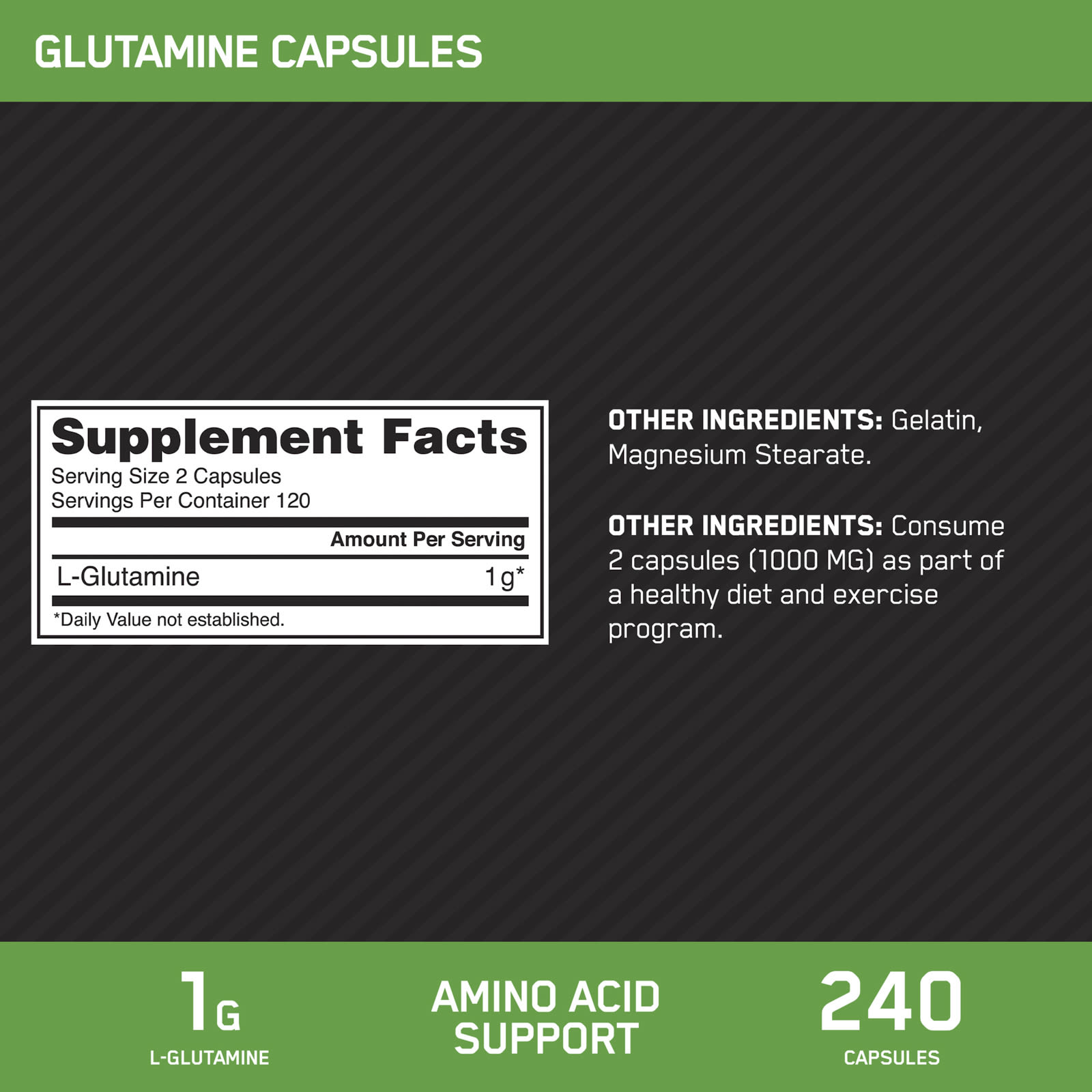 Глутамин Optimum Nutrition, 240 мягких капсул (0.5 г на капсулу) — фото 3