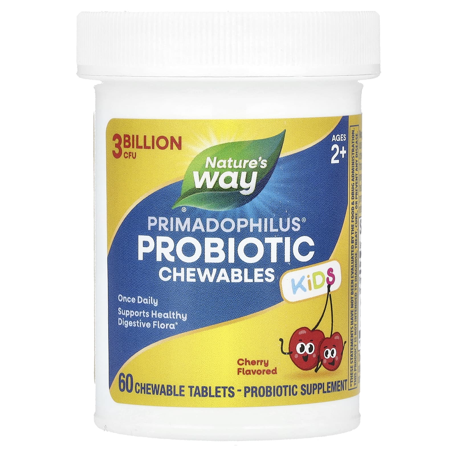 Детский пробиотик Nature's Way Primadophilus® Chewables, вкус Cherry, для детей от 2 лет, 3 млрд КОЕ, 60 жевательных таблеток