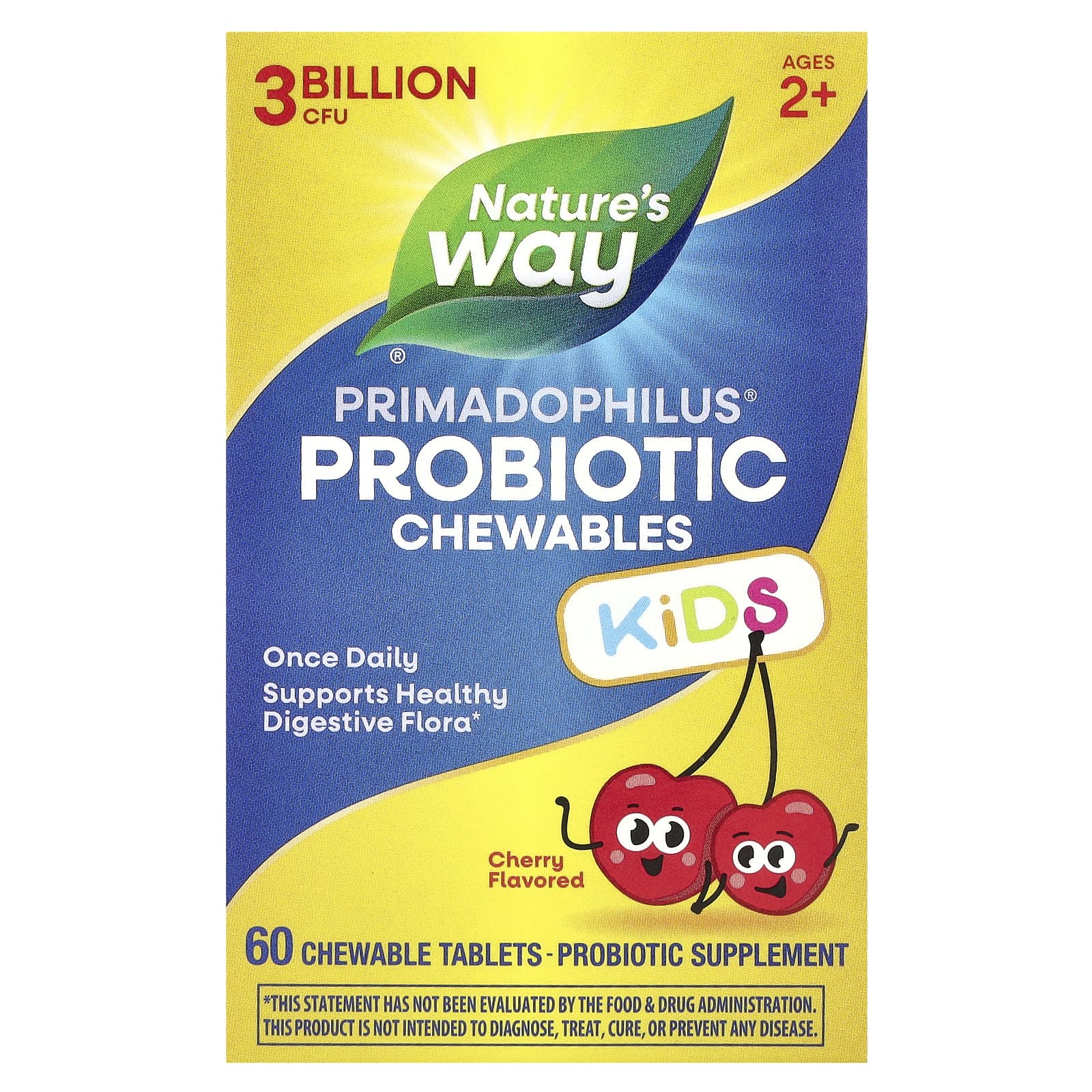 Детский пробиотик Nature's Way Primadophilus® Chewables, вкус Cherry, для детей от 2 лет, 3 млрд КОЕ, 60 жевательных таблеток — фото 2