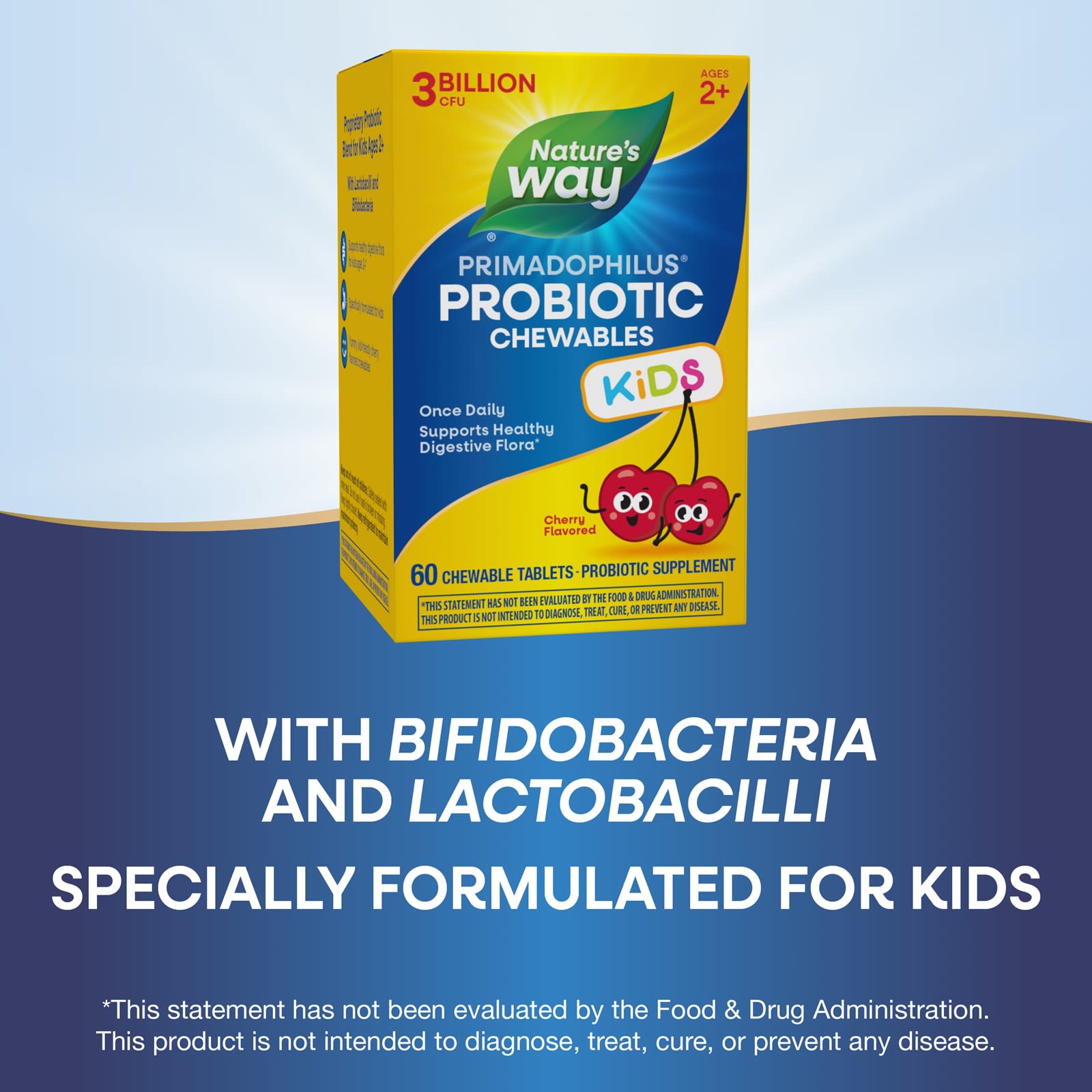Детский пробиотик Nature's Way Primadophilus® Chewables, вкус Cherry, для детей от 2 лет, 3 млрд КОЕ, 60 жевательных таблеток — фото 5