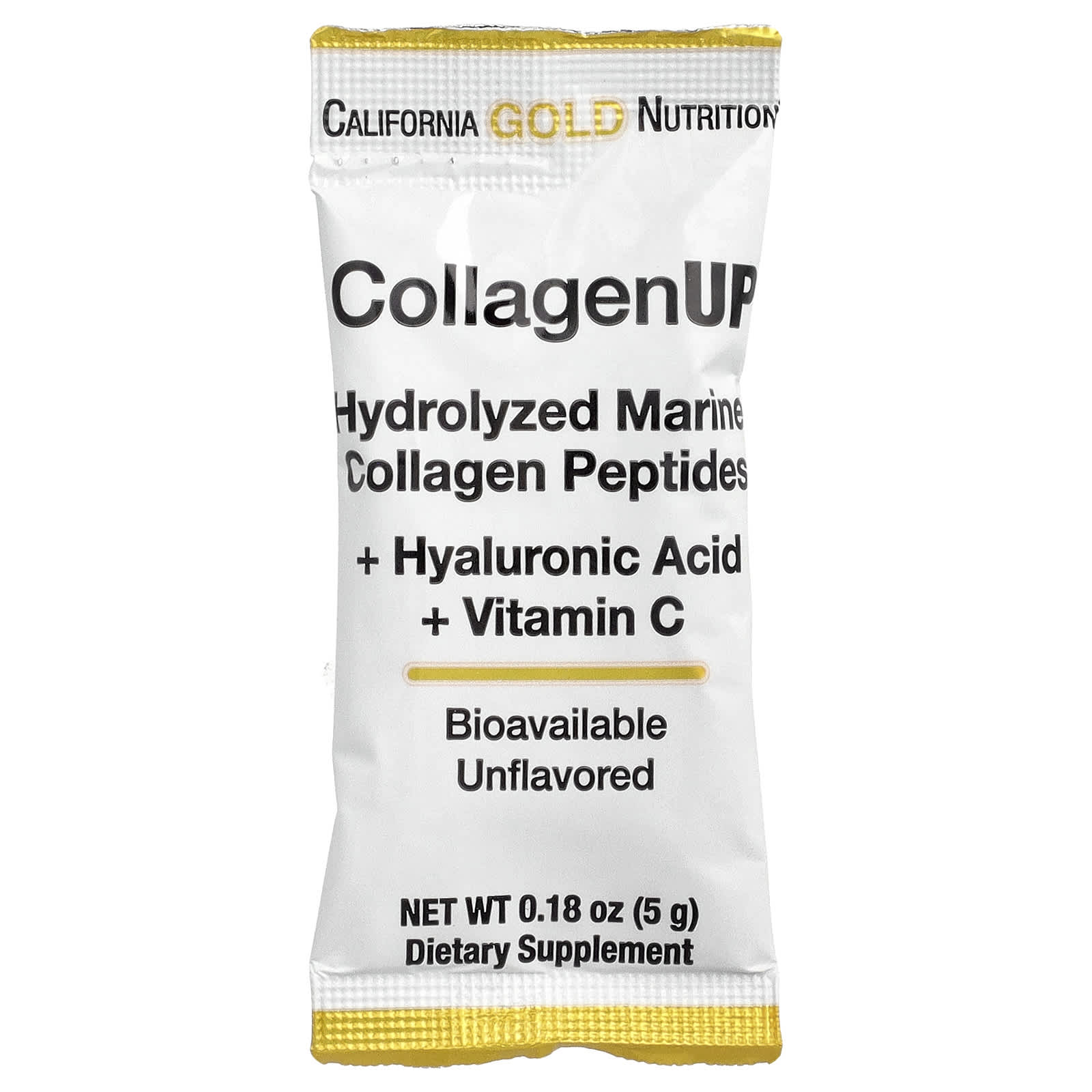 Гиалуроновая кислота California Gold Nutrition CollagenUP® Hydrolyzed Marine Collagen Peptides with and Vitamin C, без вкуса, оттенок 10 Packets, 5 г, саше — фото 2