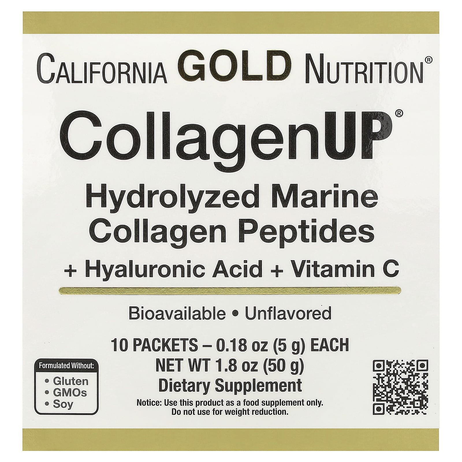 Гиалуроновая кислота California Gold Nutrition CollagenUP® Hydrolyzed Marine Collagen Peptides with and Vitamin C, без вкуса, оттенок 10 Packets, 5 г, саше — фото 4