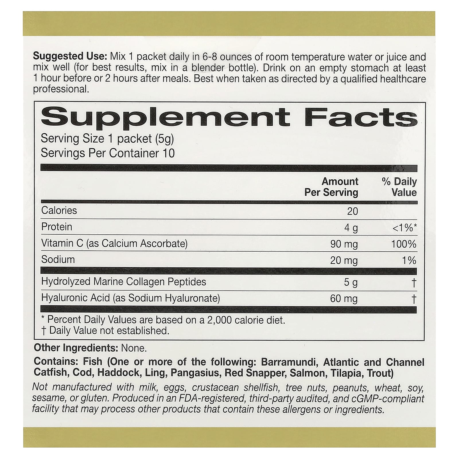 Гиалуроновая кислота California Gold Nutrition CollagenUP® Hydrolyzed Marine Collagen Peptides with and Vitamin C, без вкуса, оттенок 10 Packets, 5 г, саше — фото 5