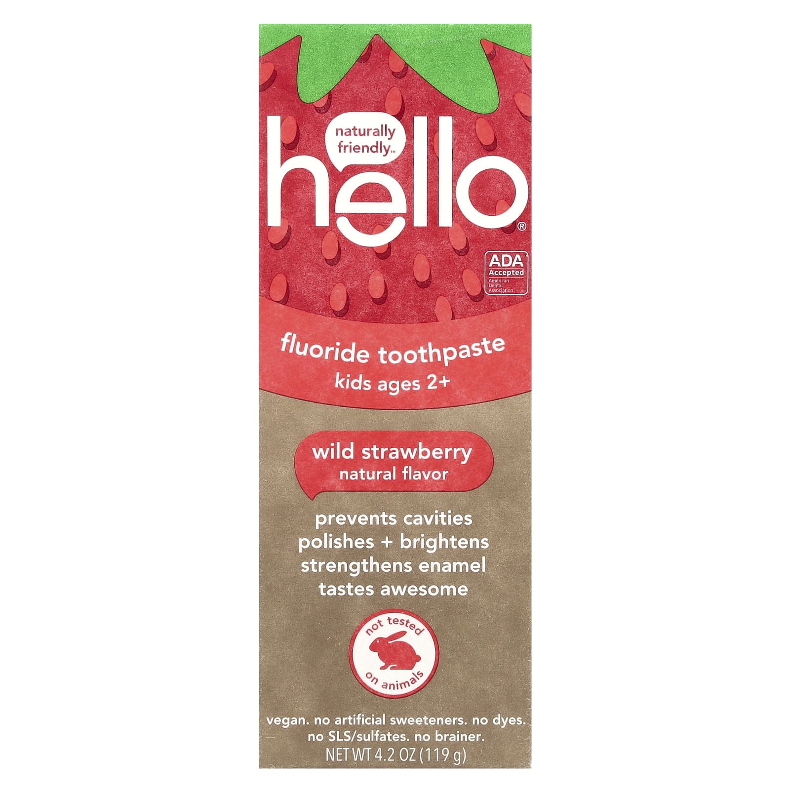 Детская зубная паста Hello Fluoride Wild Strawberry, для детей от 2 лет, 119 г — фото 2