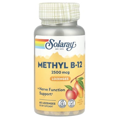 Метил B12 Solaray, вкус Natural Mango Peach, 2500 мкг, 12 пастилок, 60 пастилок