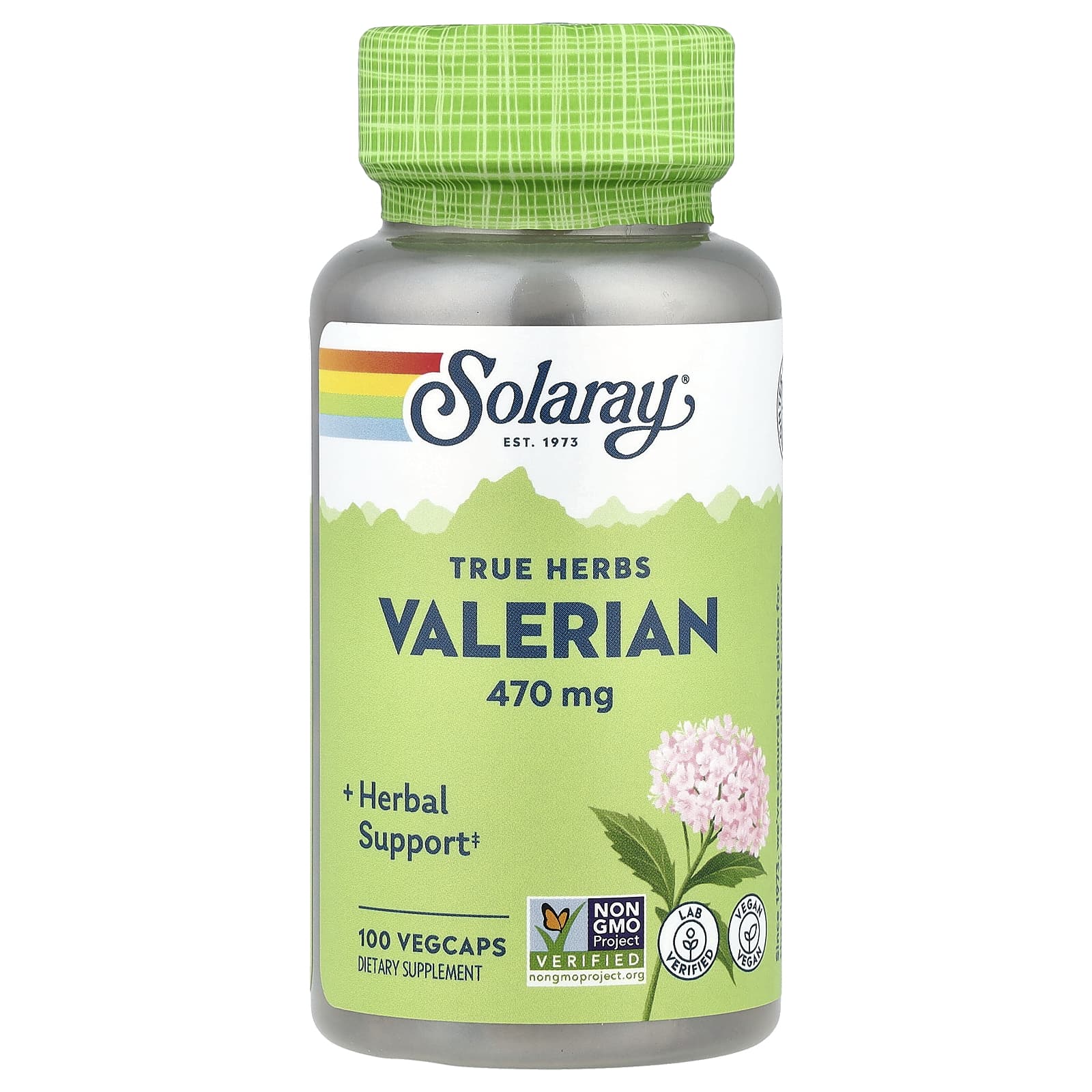 Корень валерианы Solaray True Herbs, 470 мг, 100 растительных капсул