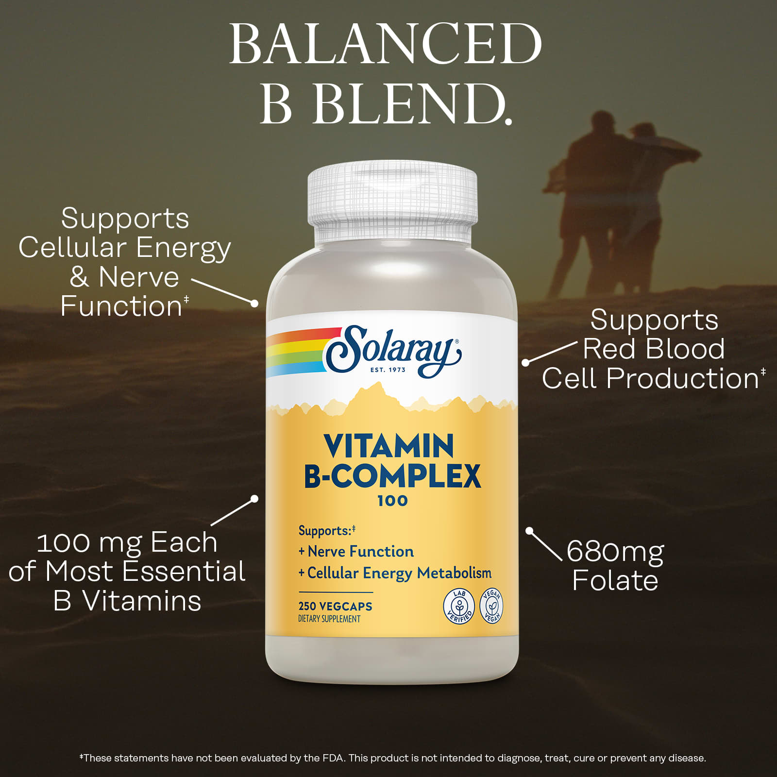 Комплекс витаминов B Solaray Vitamin B-Complex 100, 250 растительных капсул — фото 3