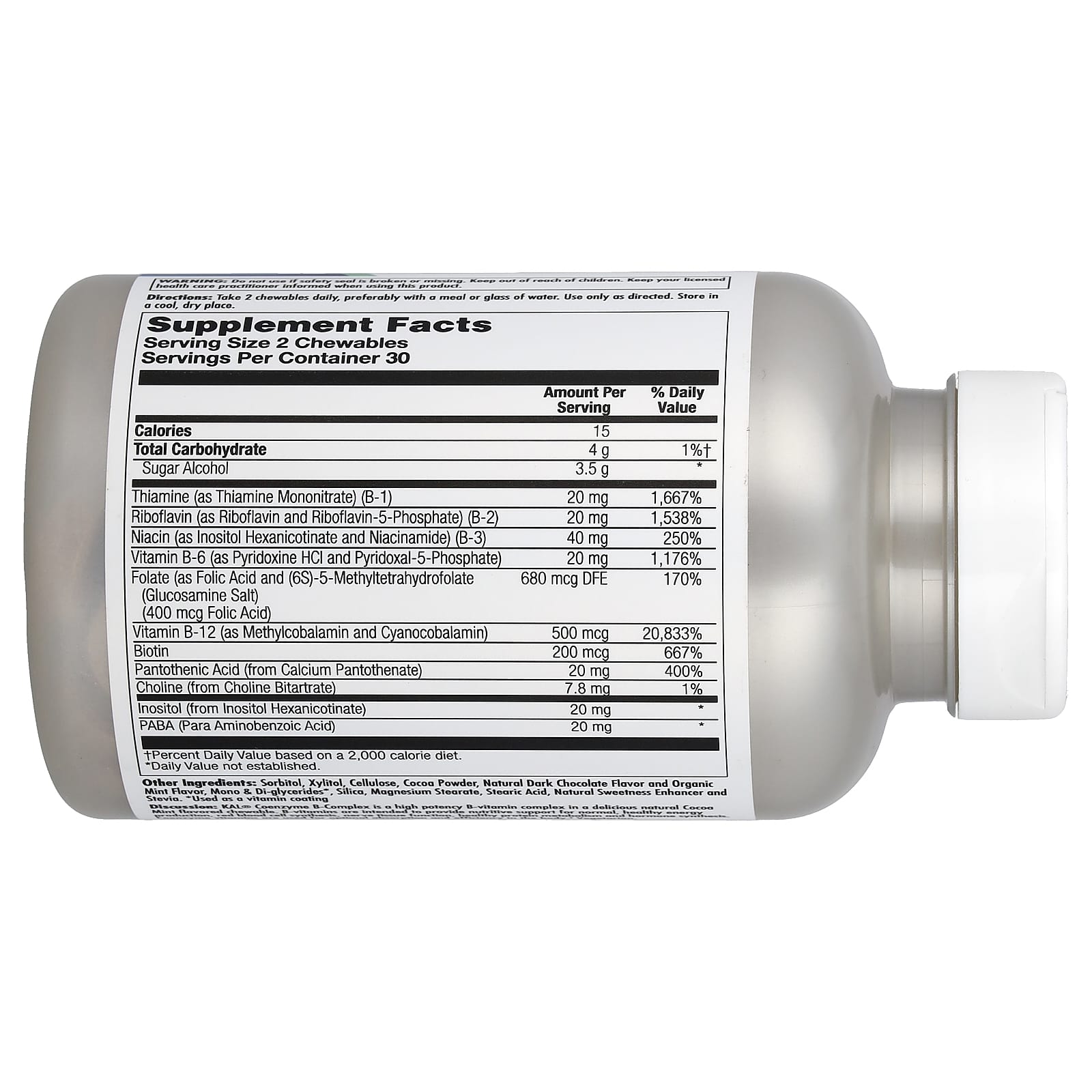 Комплекс витаминов B KAL Coenzyme B-Complex Cocoa Mint, 60 жевательных таблеток — фото 2